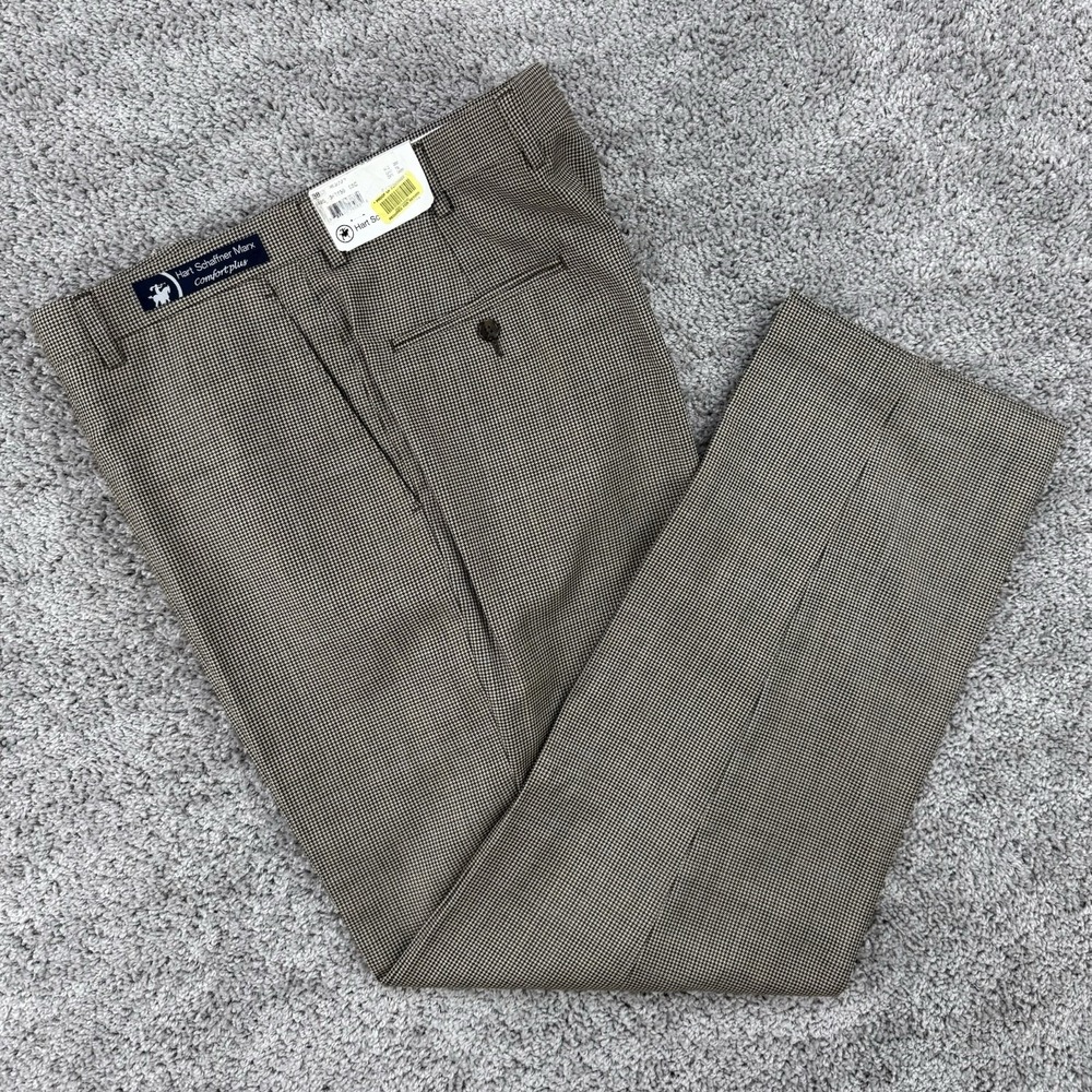 Hart Schaffner Marx Pants Men 38 NWT Comfort Plus 100% Worsted Wool Houndstooth